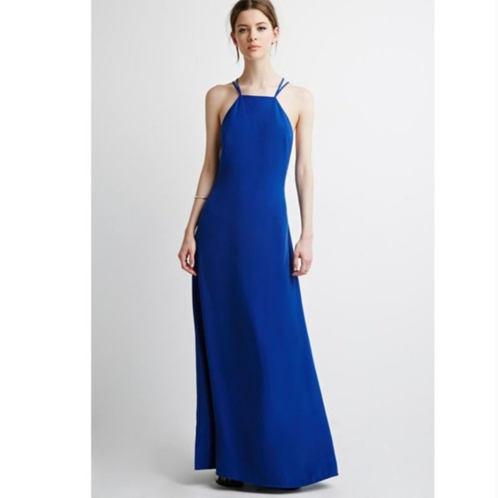 Forever 21 Electric Blue Halter Maxi Dress